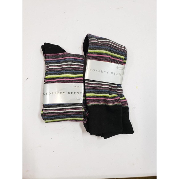 Geoffrey Beene Socks Mens 10-13 Multicolor 2-Pack Striped Cotton Crew Soaks NWT - Picture 1 of 4